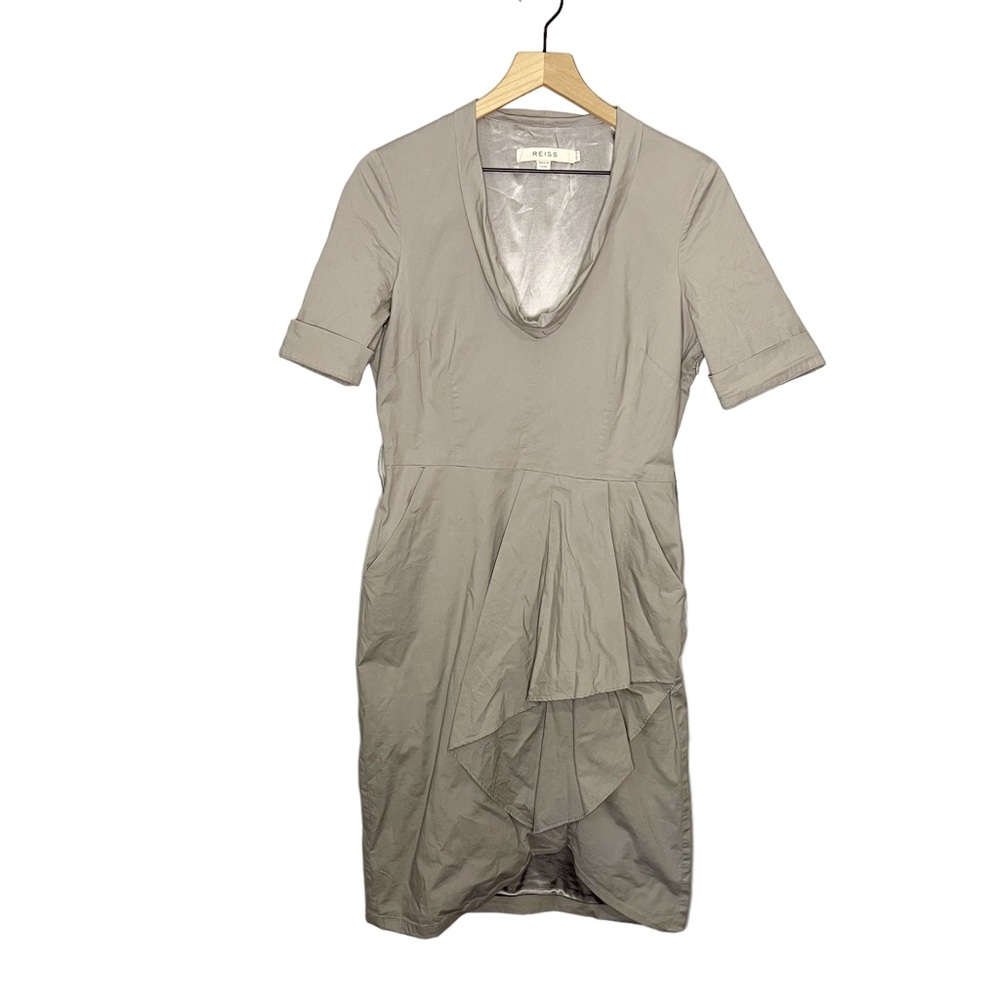 Reiss Short Sleeve Asymmetrical Pleated Ruffle Dress in Gray 8
